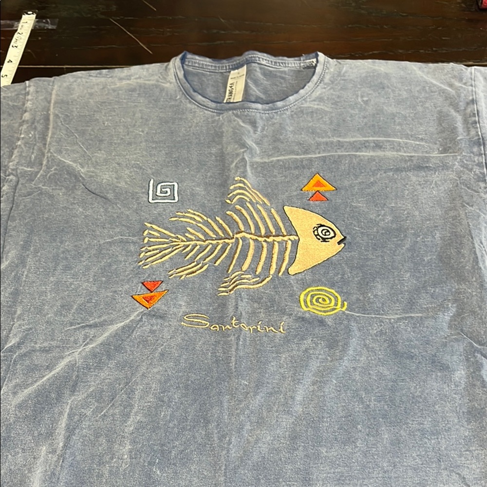 Santorini Blue Fish Design T-Shirt